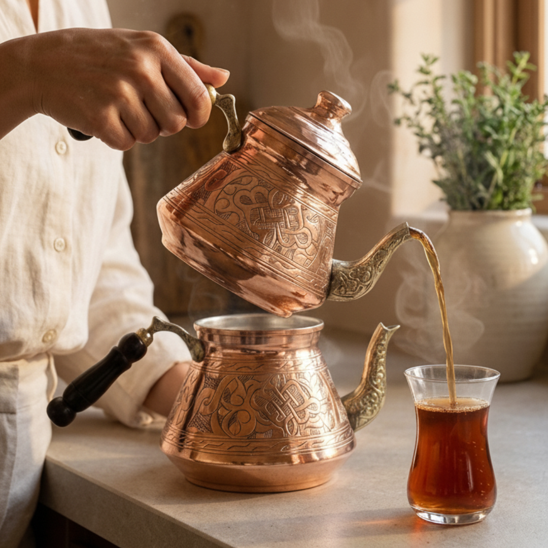 Bakır El Oyması Çaydanlık