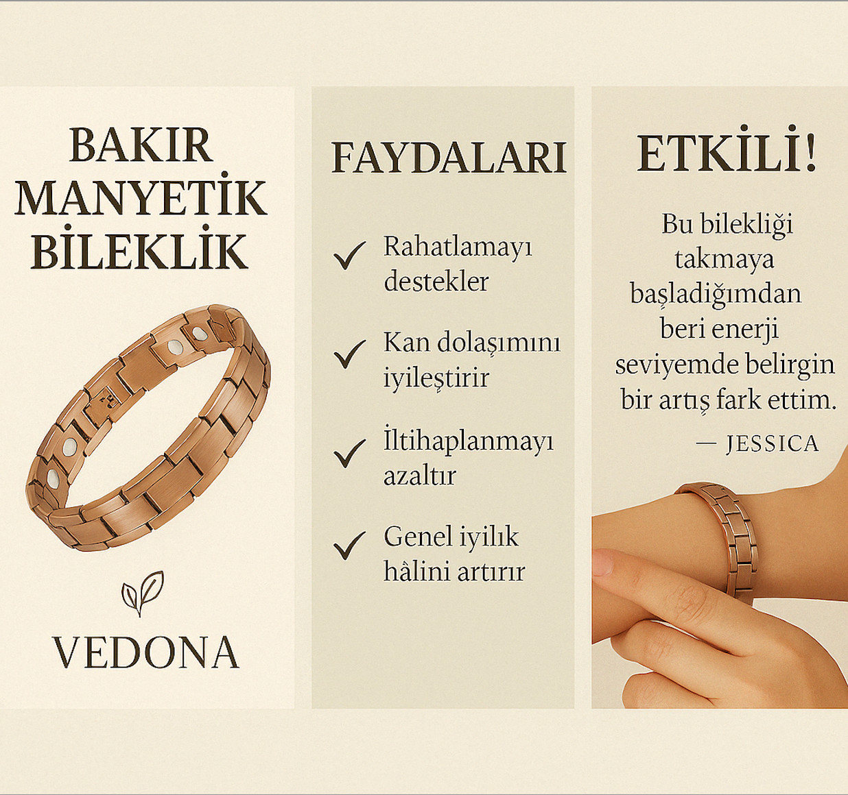 BAKIR MANYETİK TERAPİ BİLEKLİĞİ