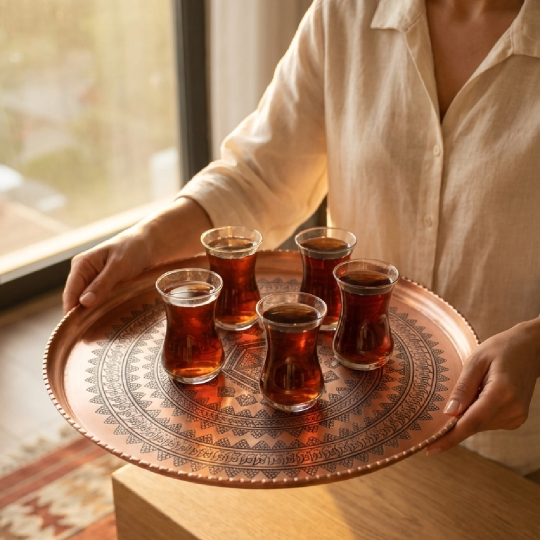 Özel İşlemeli Bakır Tepsi